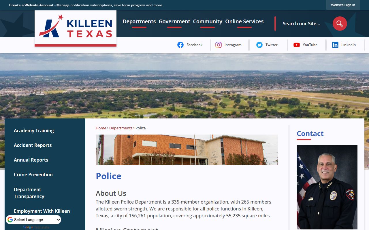 Killeen Police Department website for police blotter records