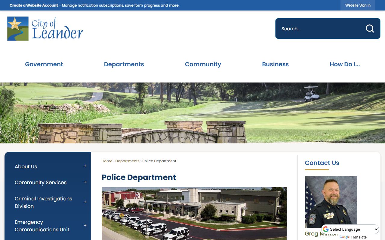Leander Police Department website for police blotter records