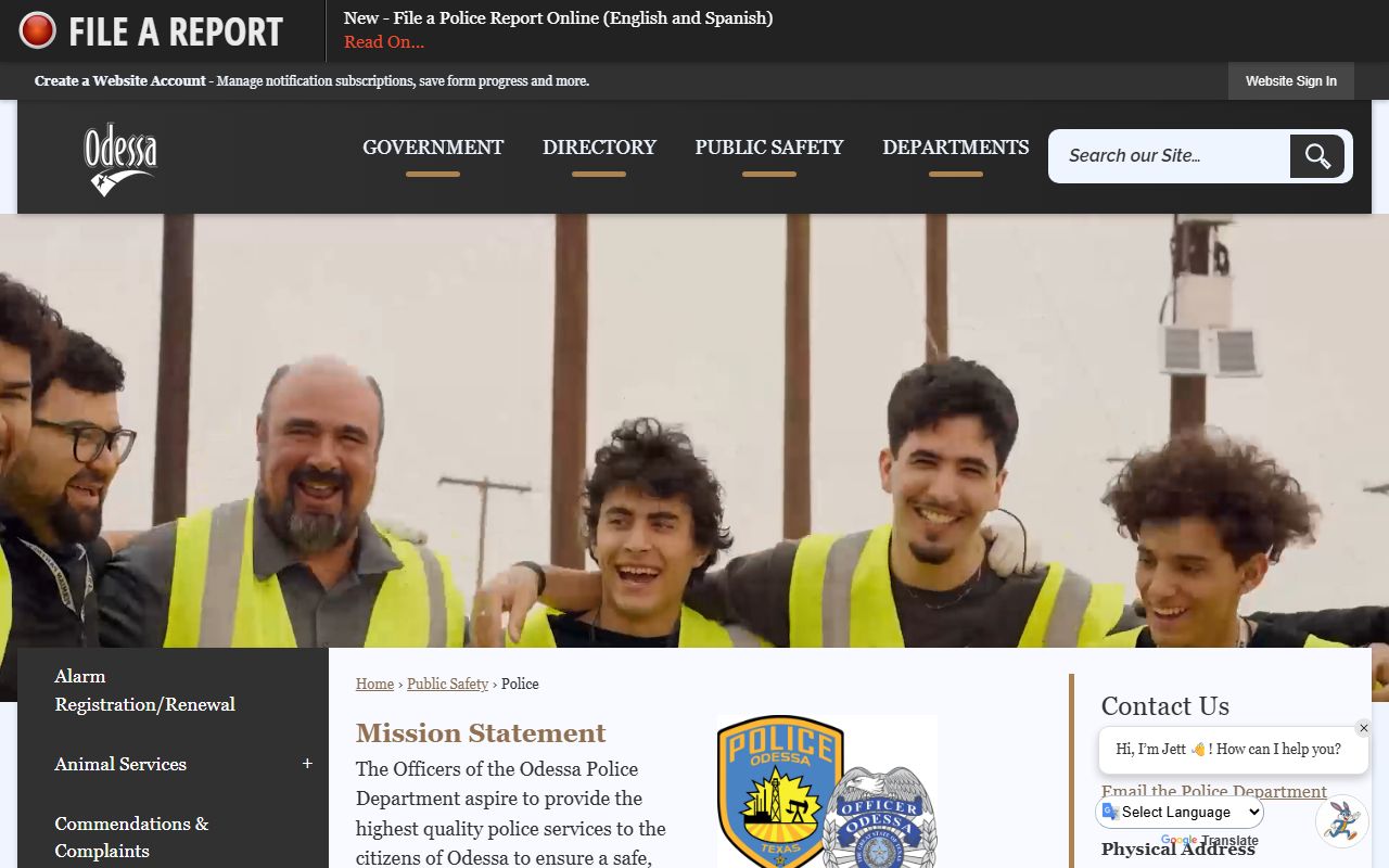 Odessa Police Department website for police blotter records