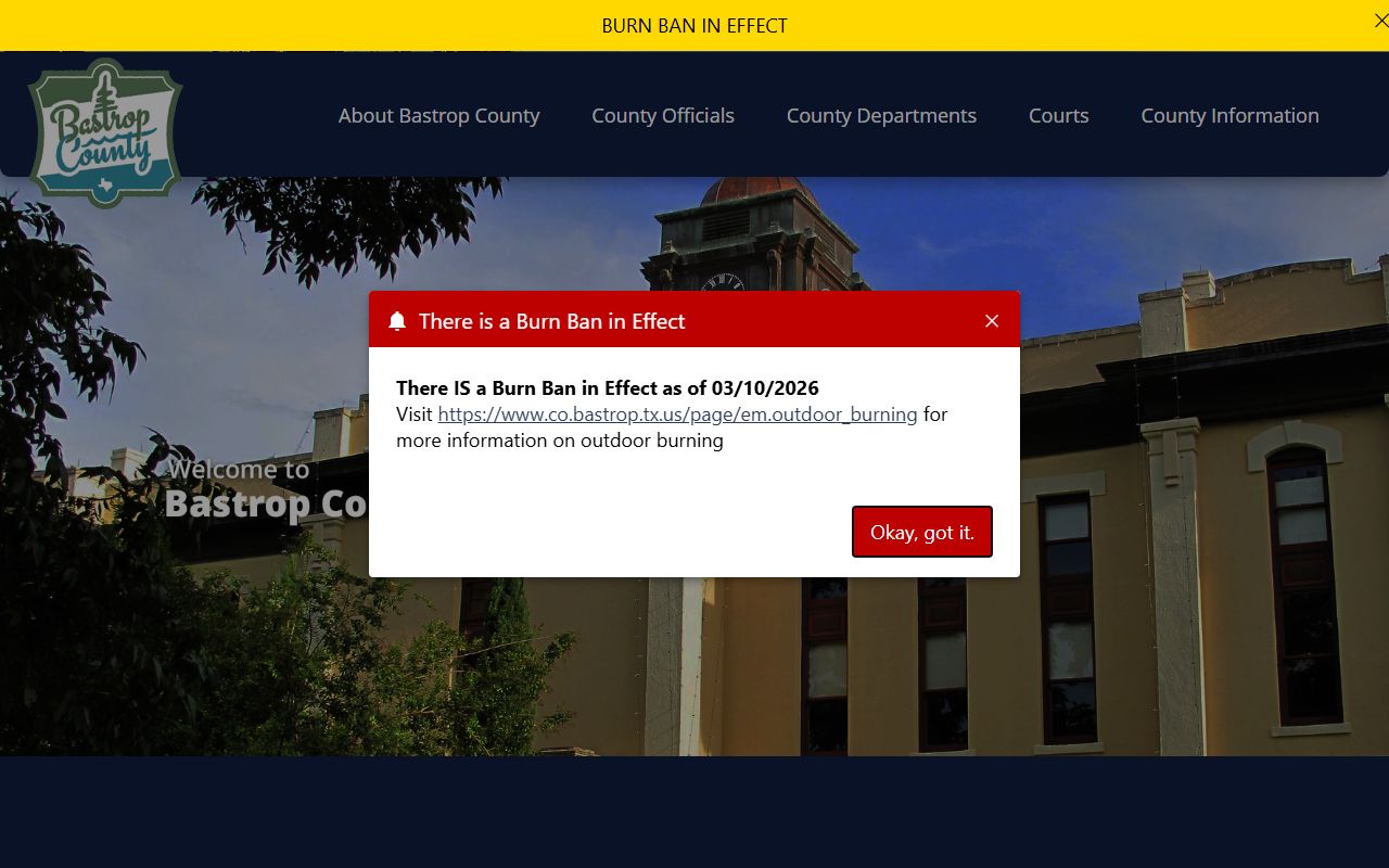 Bastrop County official website for police blotter records
