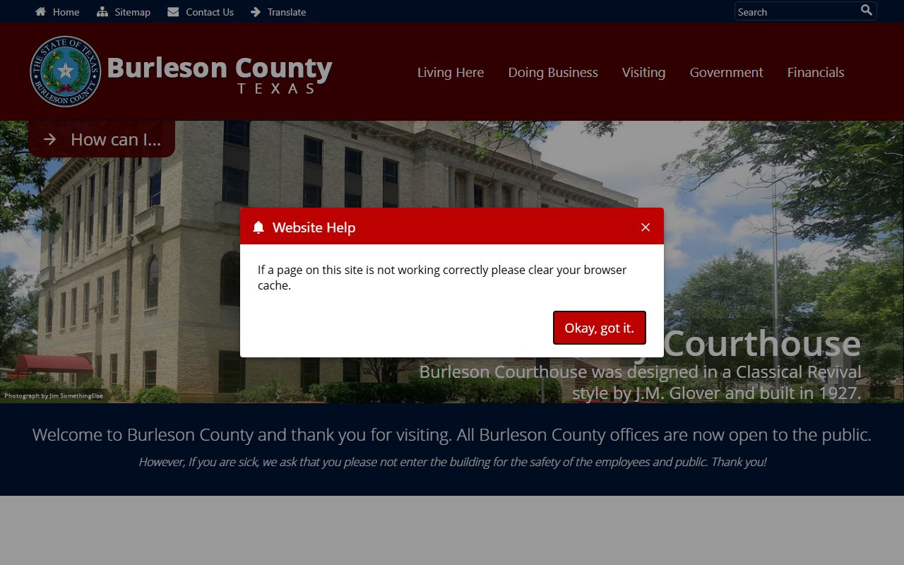 Burleson County official website for police blotter records