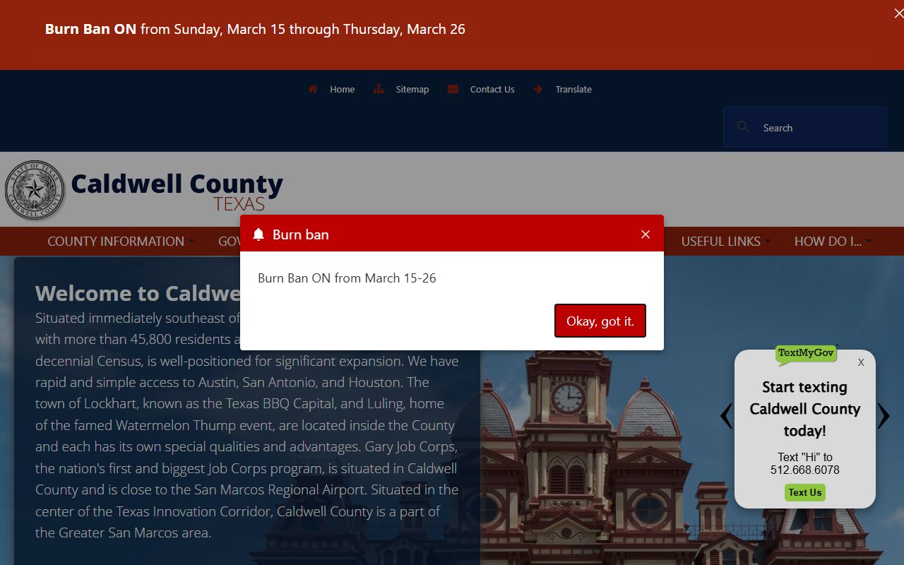 Caldwell County official website for police blotter records