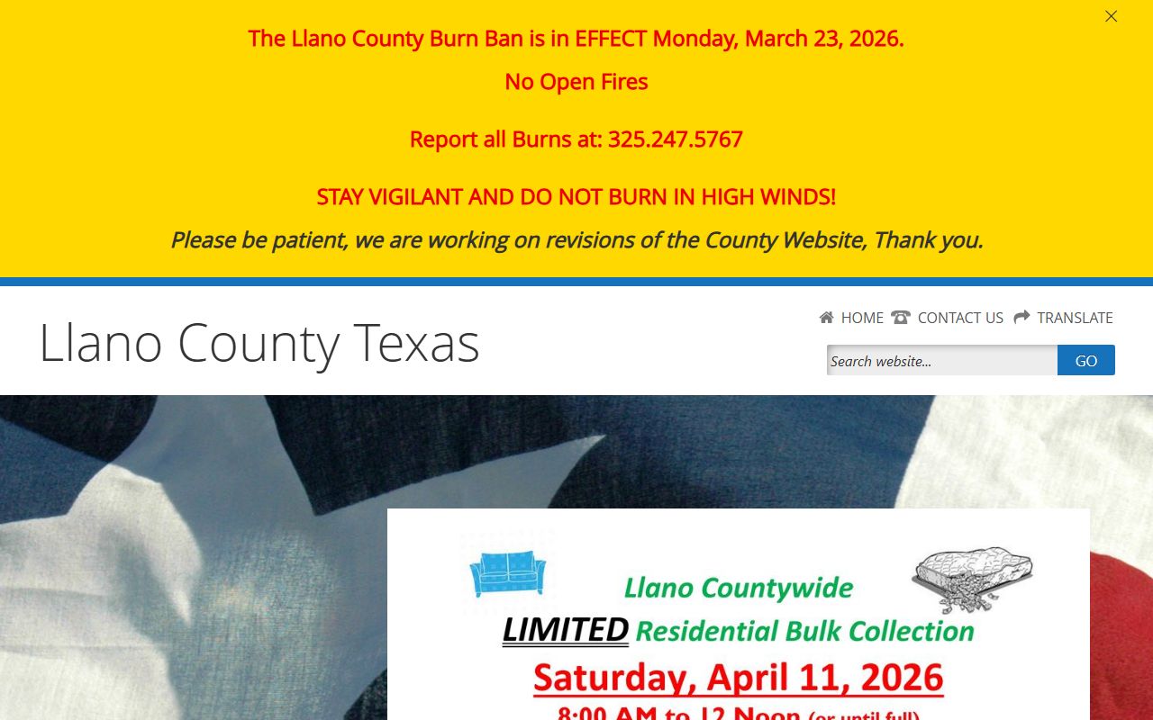 Llano County official website for police blotter records