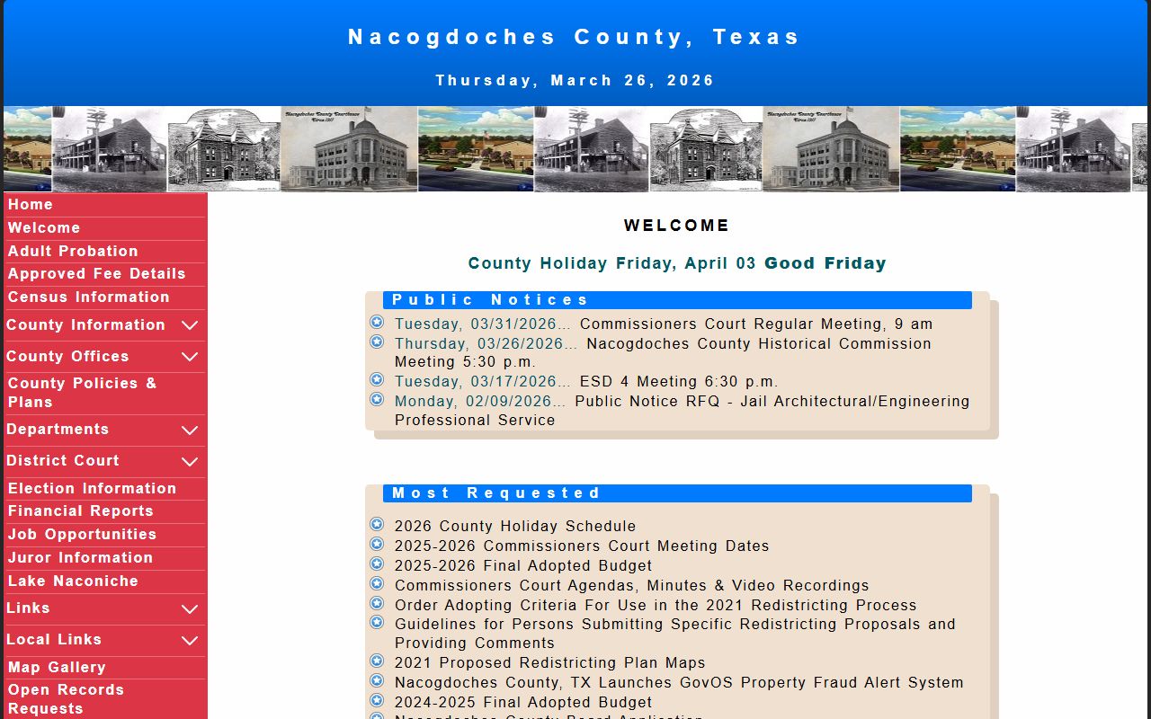 Nacogdoches County official website for police blotter records