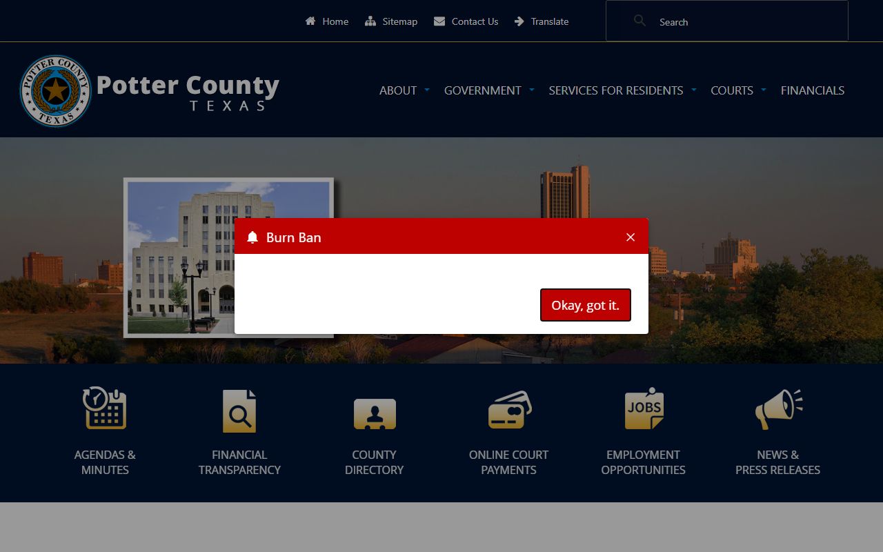 Potter County official website for police blotter records