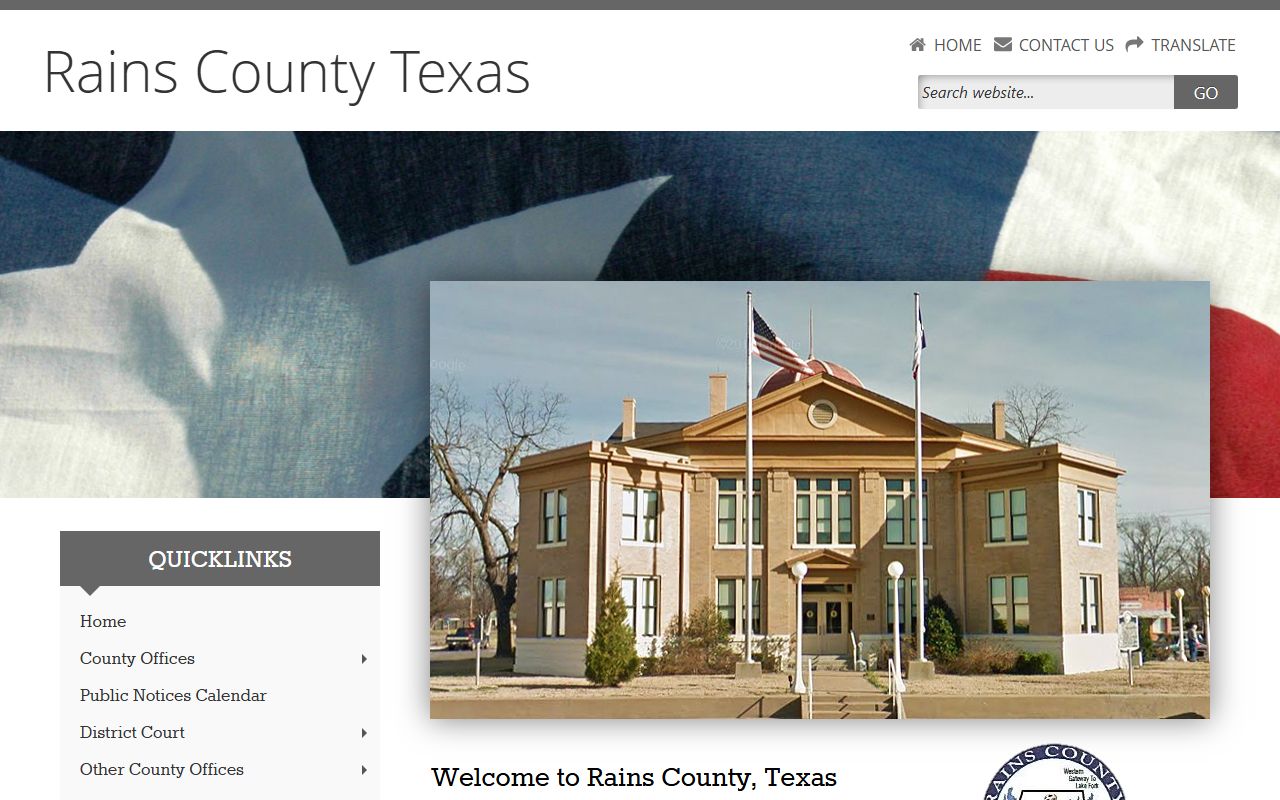 Rains County official website for police blotter records