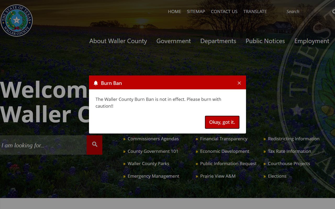 Waller County official website for police blotter records