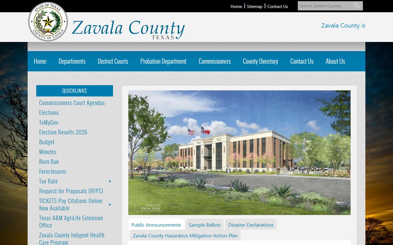 Zavala County official website for police blotter records